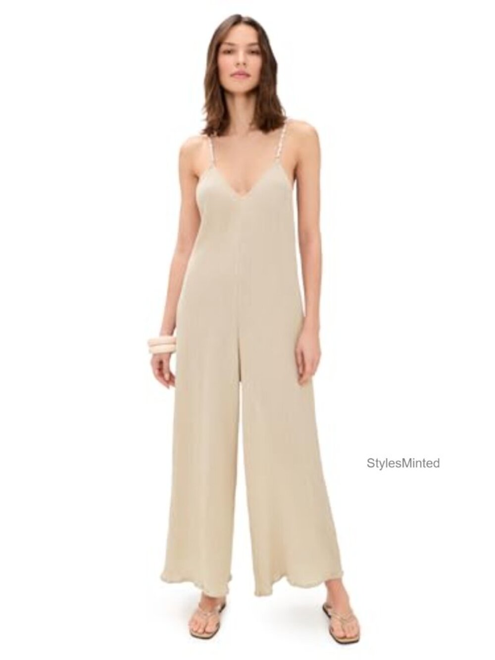 Bali Jumpsuit Lightweight Viscose Linen Gauze Beaded Straps Relaxed